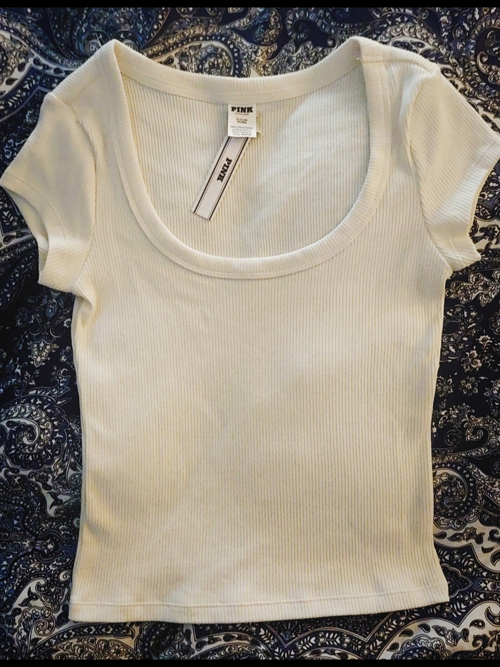PINK Victoria's Secret Ribbed Scoop Neck Short Sleeve Tee in White